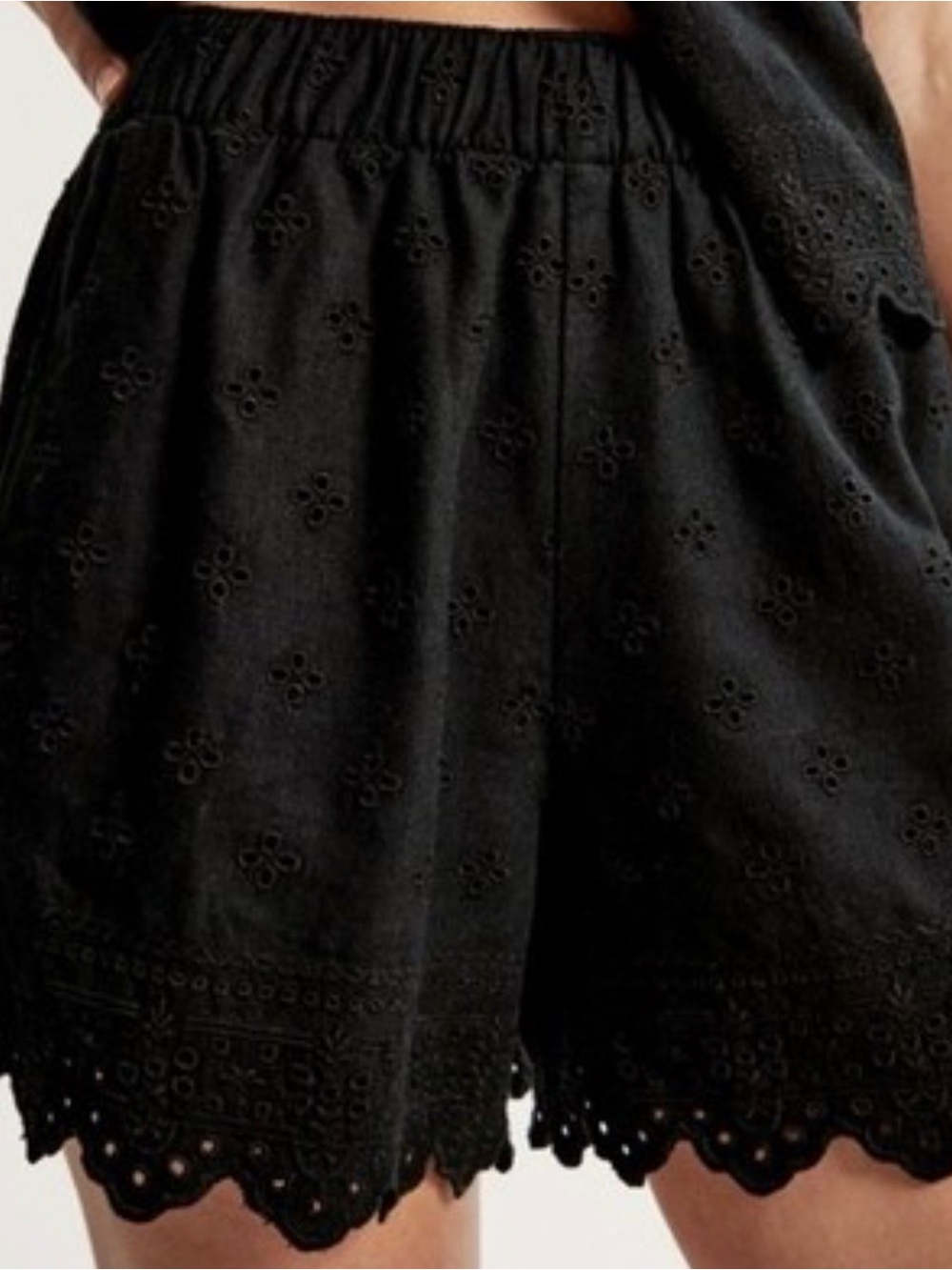 Abercrombie & Fitch Black Eyelet Scalloped-Hem Women's Shorts